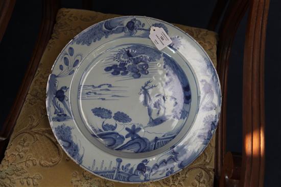 A Dublin delft ware blue and white charger, c.1760, diameter 36cm